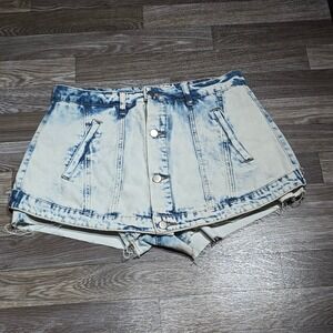 Blue Turtle Sustainable Acid Wash Denim Button Fly Skort DS2111 Medium Blue‎